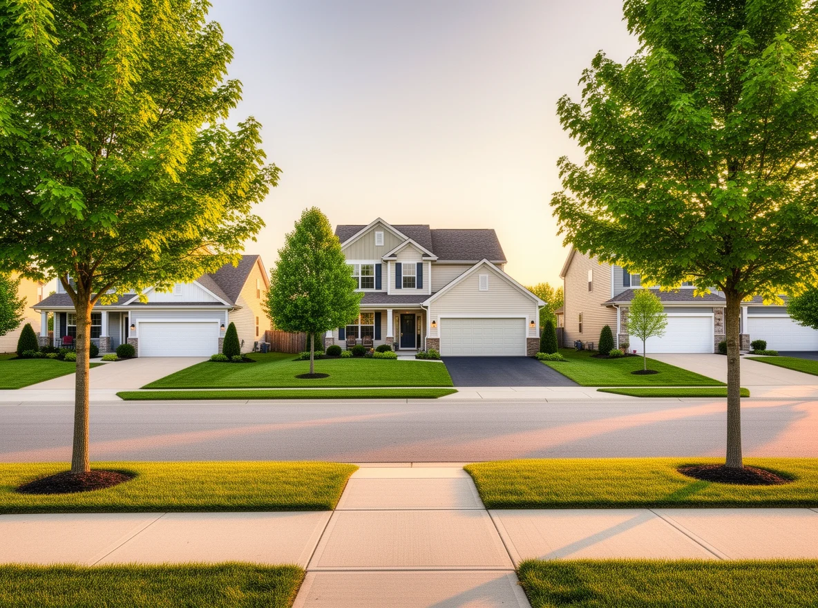 Residential neighborhood streetscape in Allendale