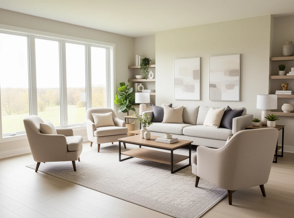 Staged living room interior in Grand Rapids, Michigan