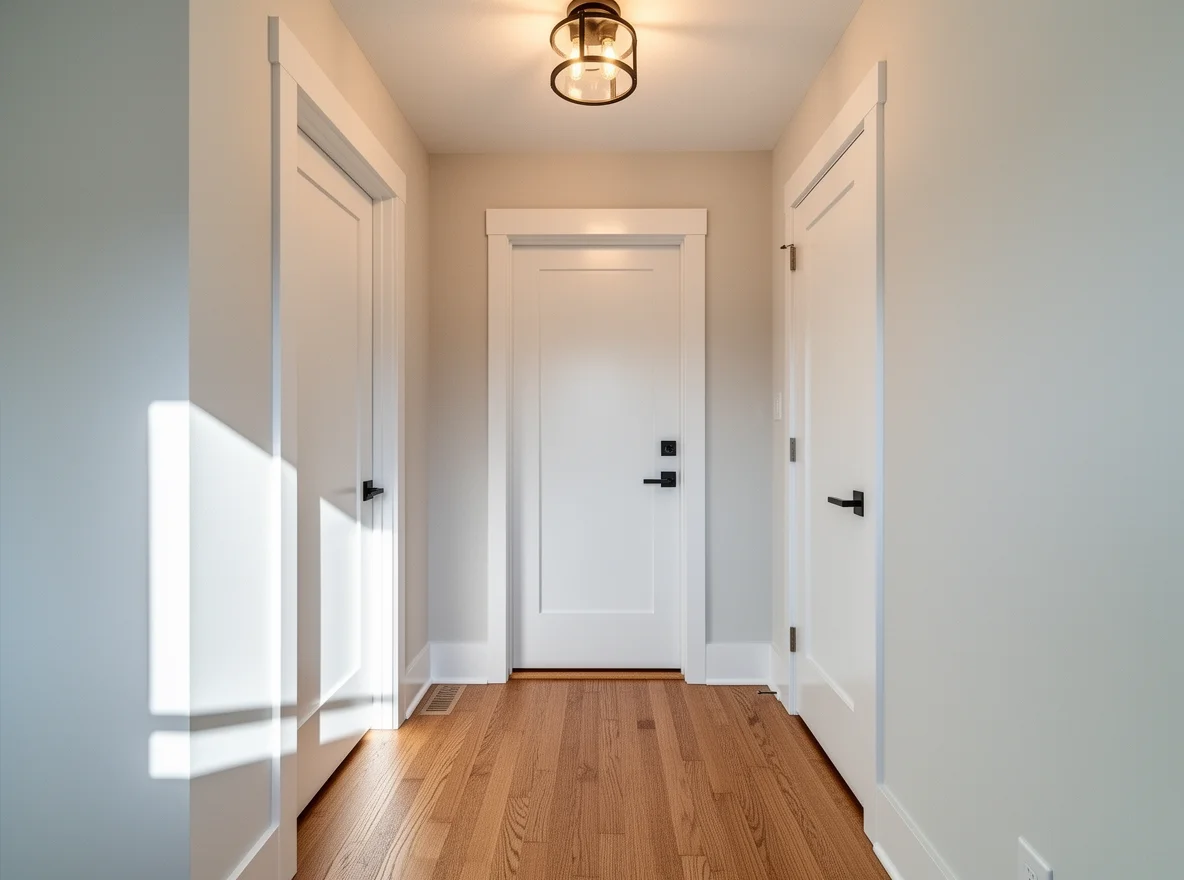 Clean, bright entryway with fresh trim and updated lighting