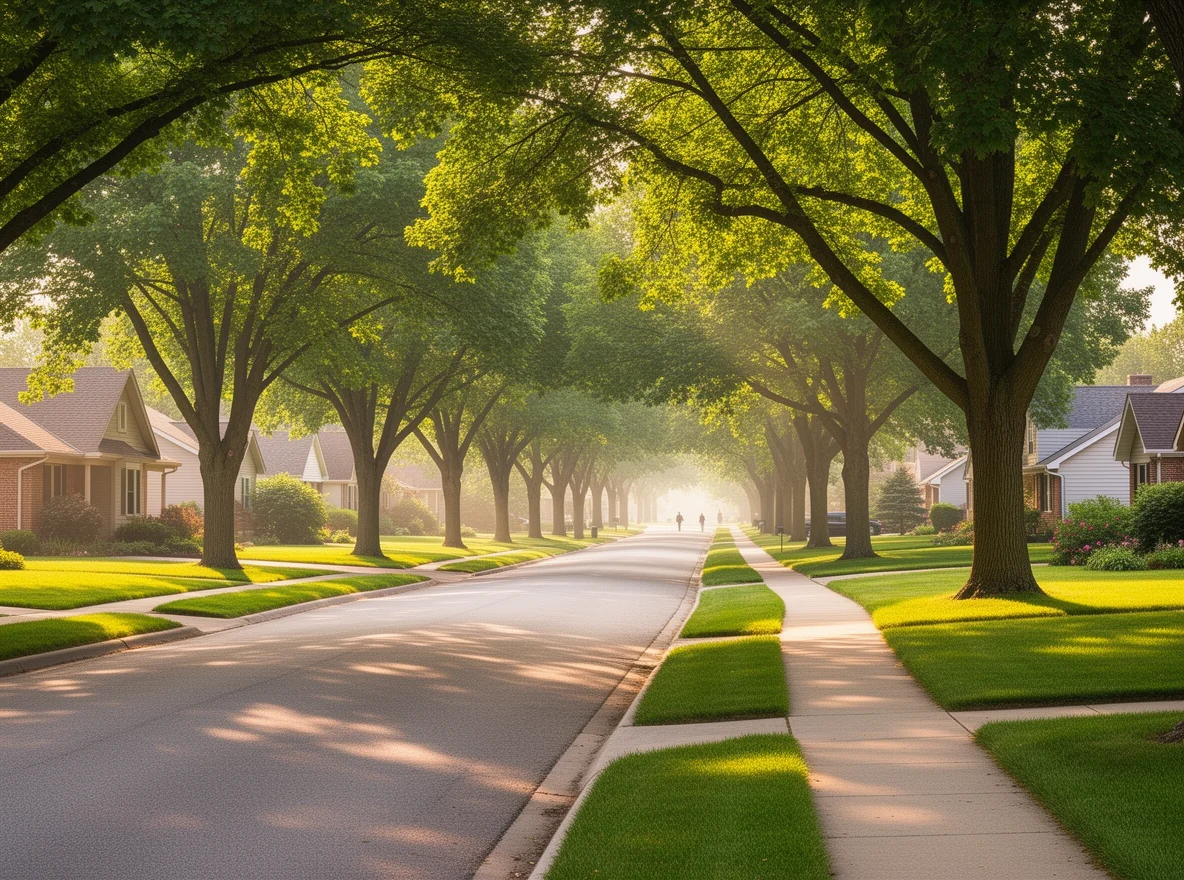 A leafy residential street in Grandville, Michigan