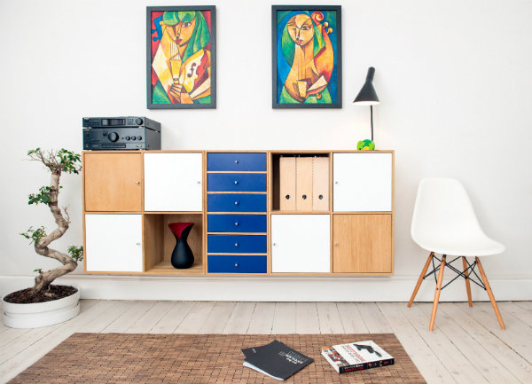 Room with drawers and storage 