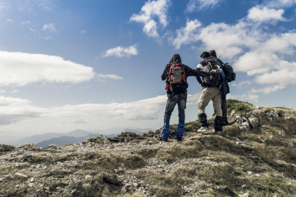Mountain Climbers get to top of mountain