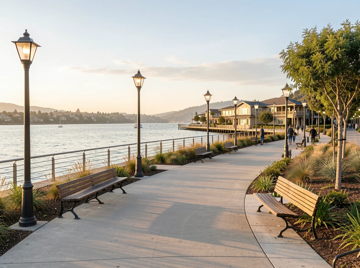 Waterfront walking path and recreation in Hercules, CA