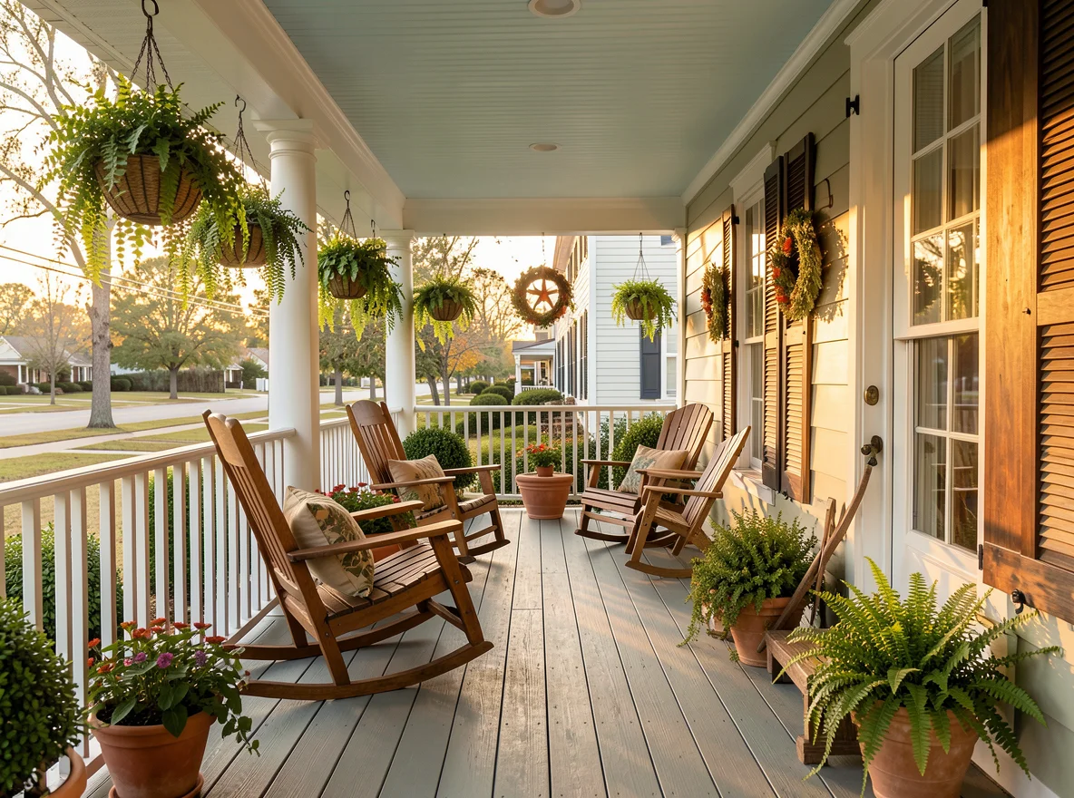 Front porch of a refined Southern home