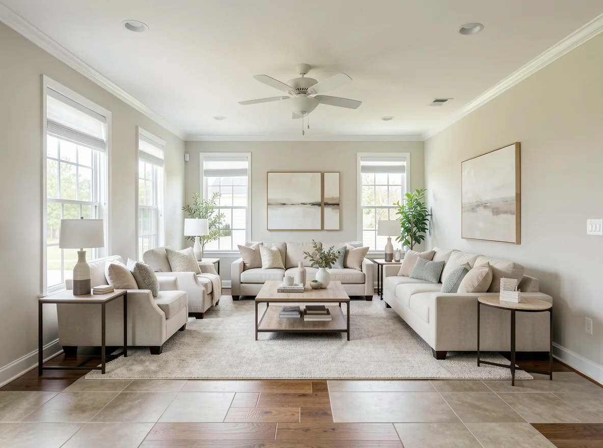 Staged living room interior