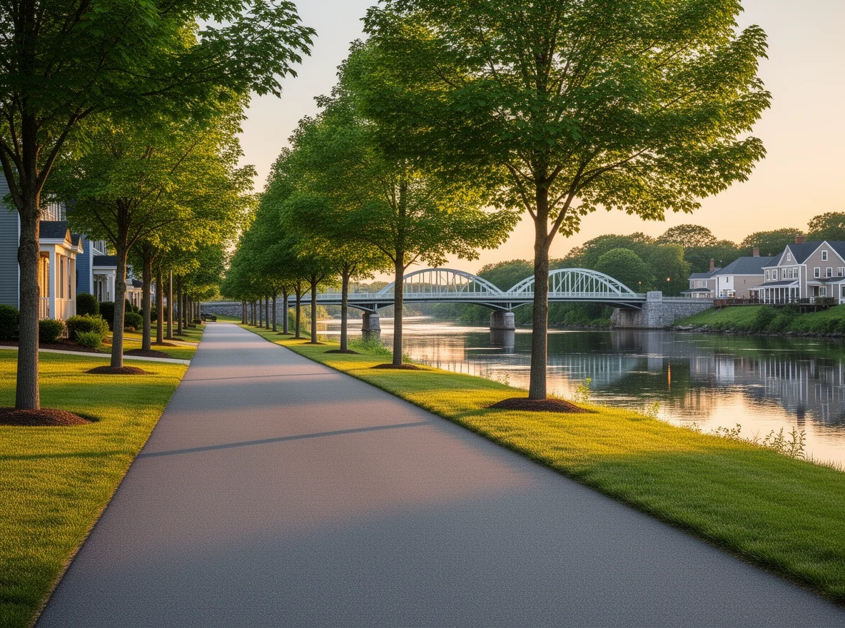 Cycling and jogging along a riverside path in Haverhill