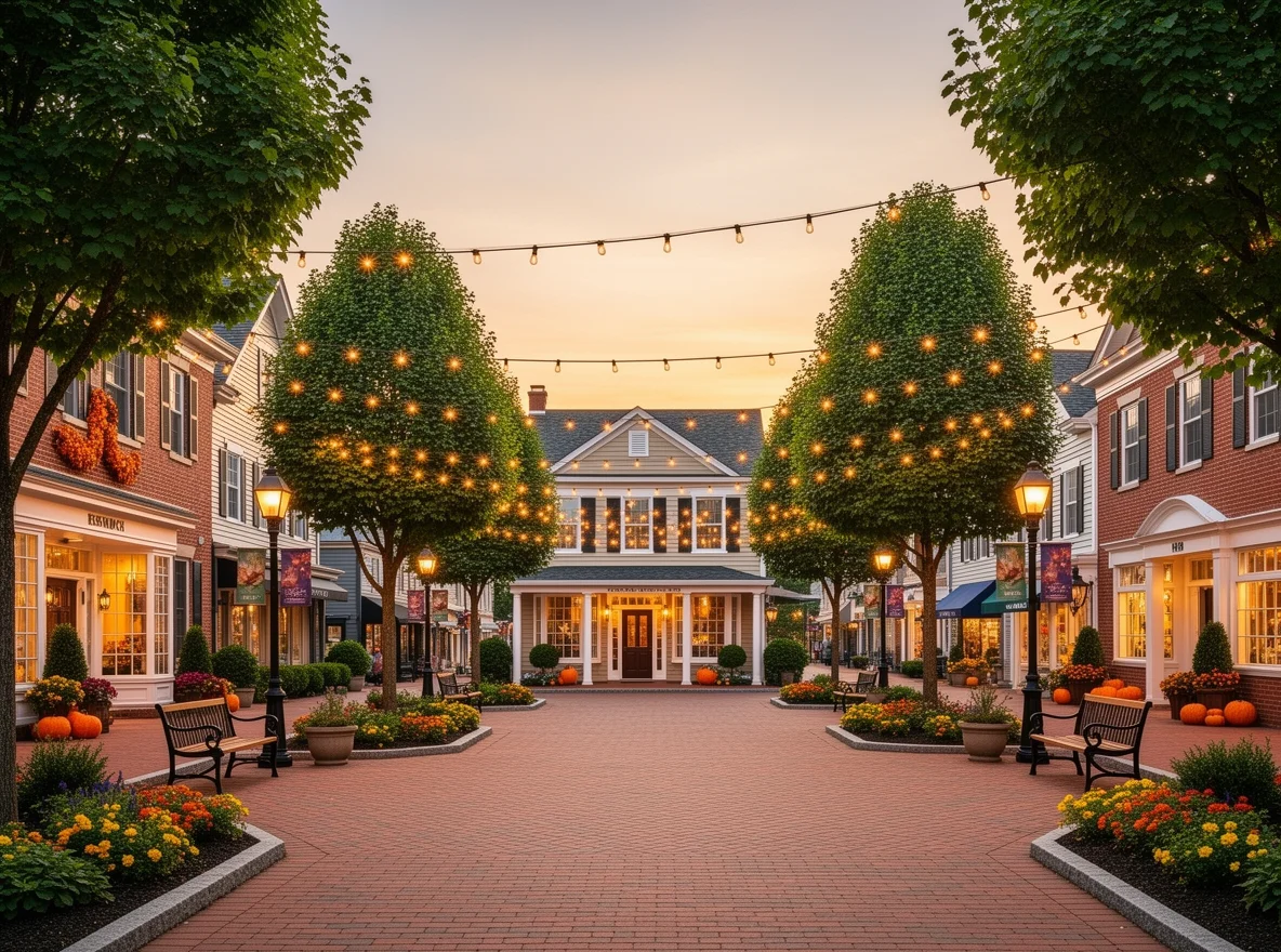 Community gathering in a leafy town square