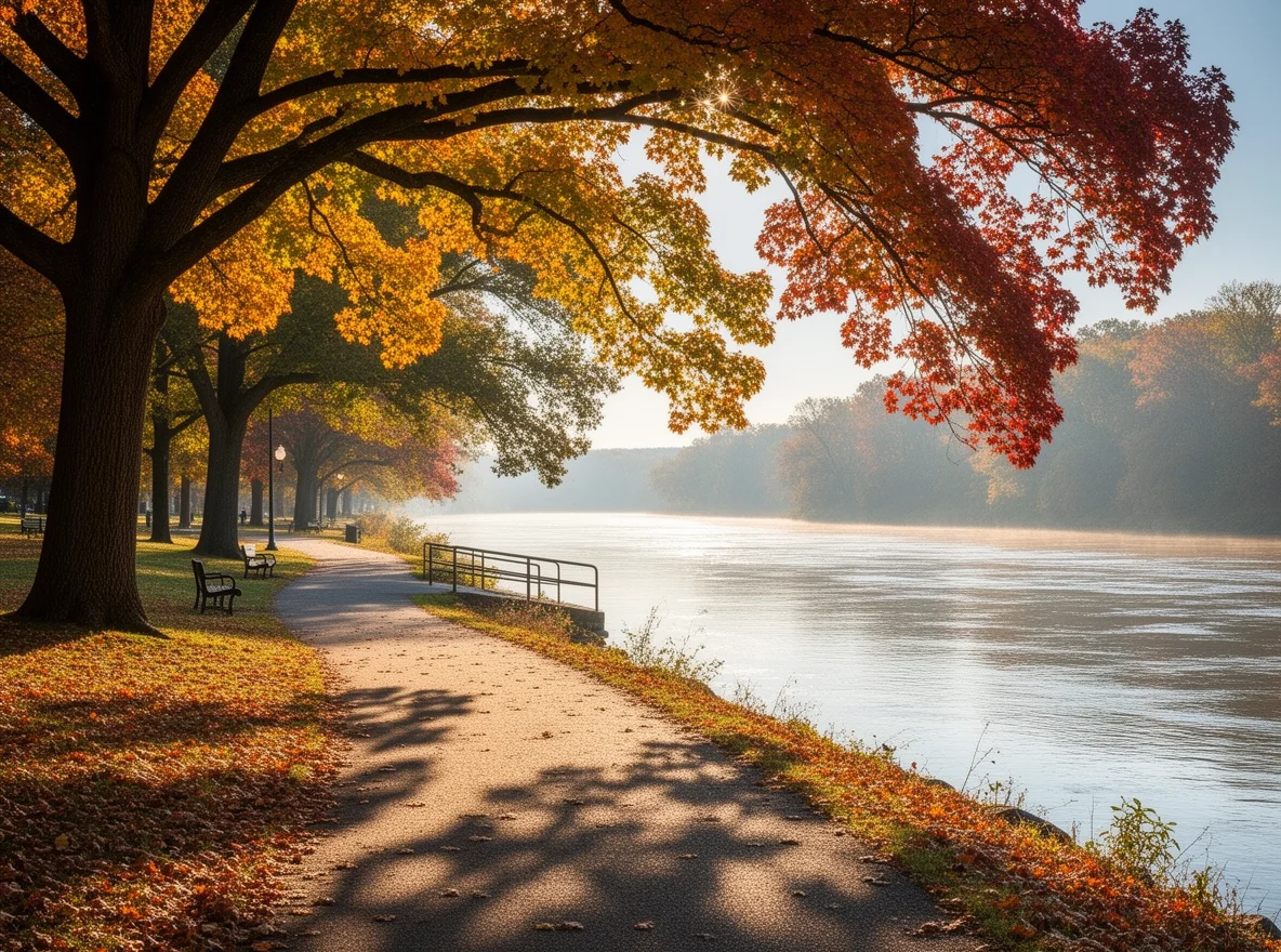 Riverside walking path and trees near the Merrimack Valley