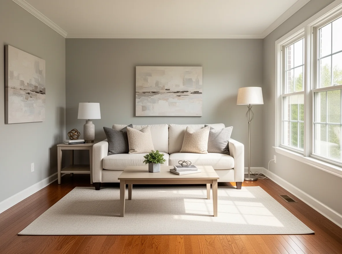 Staged living room interior with natural light