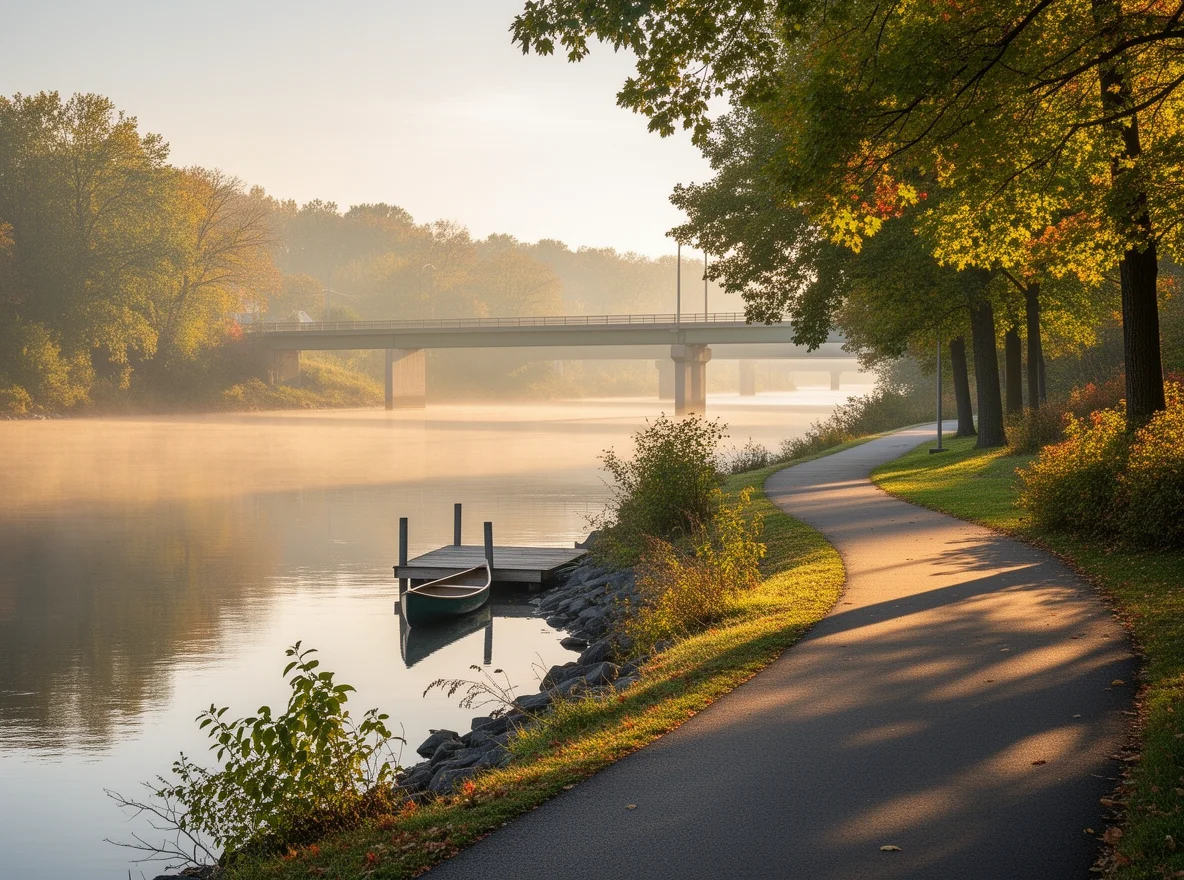 Riverside walkway along the Merrimack River in Lawrence