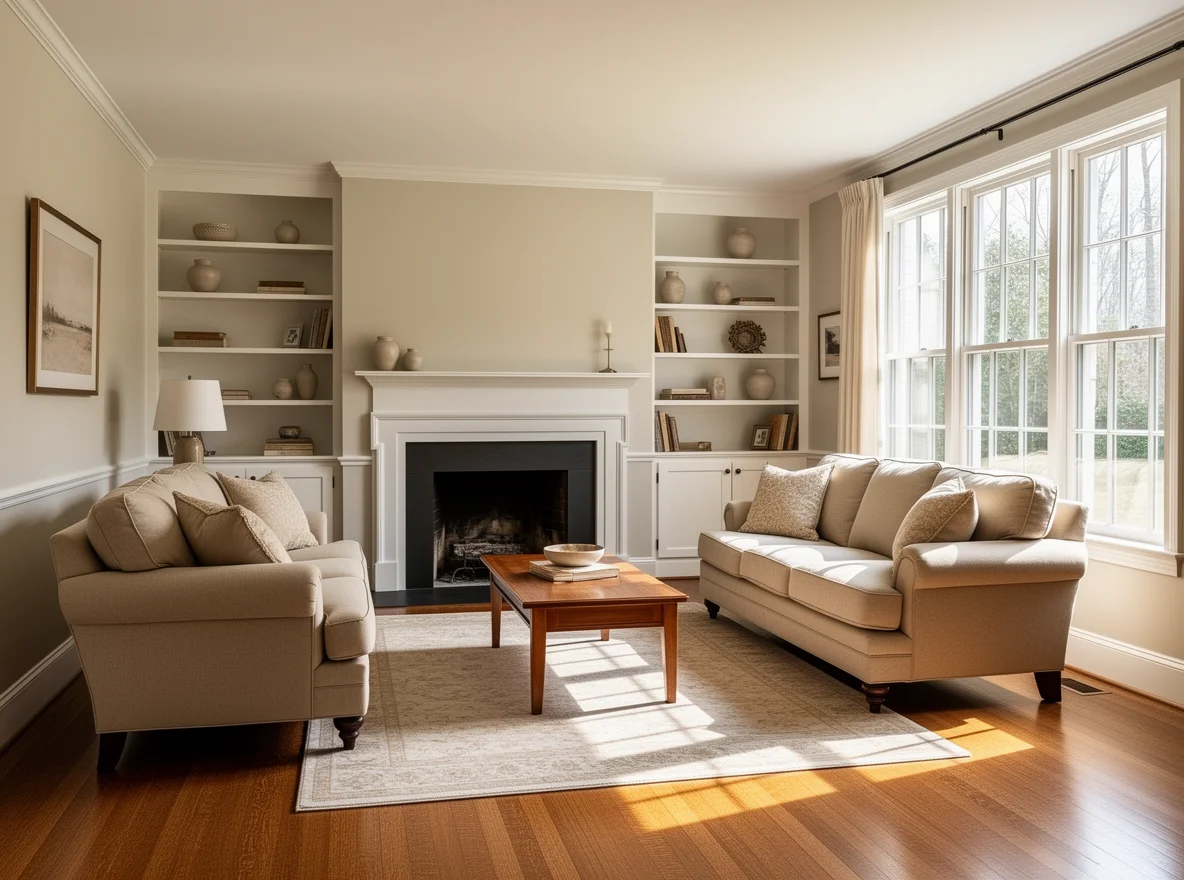 Traditional interior with fireplace and built-ins