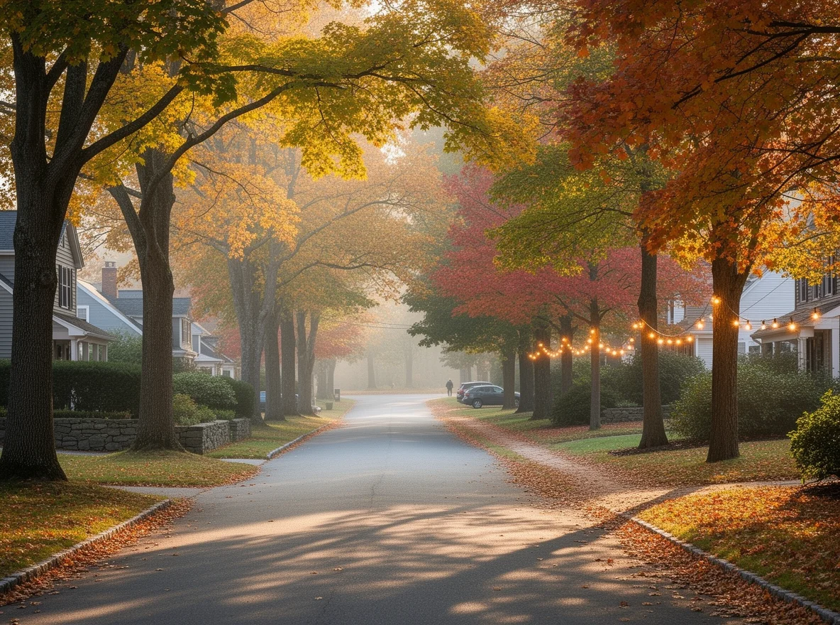 Tree-lined neighborhood street in Andover, Massachusetts