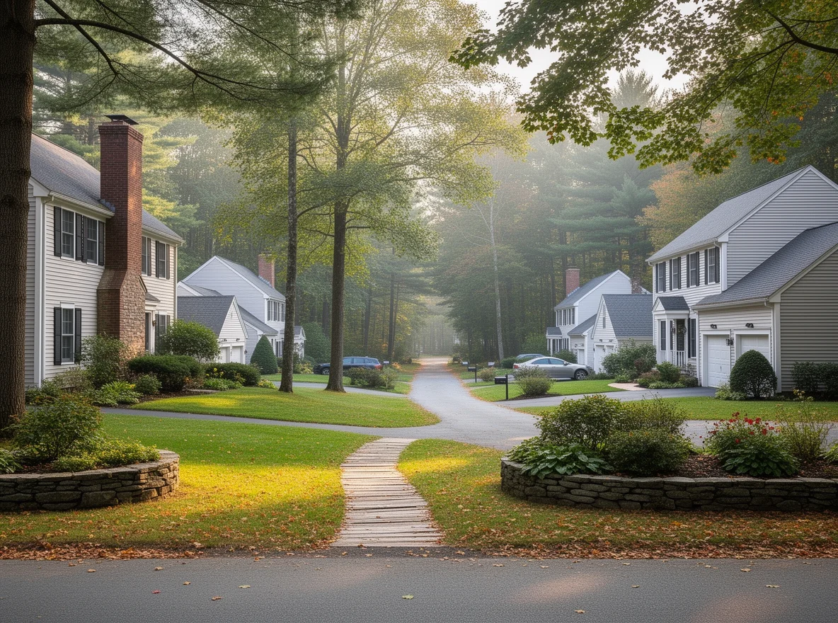 Quiet residential street in Windham NH with wooded lots and New England style homes