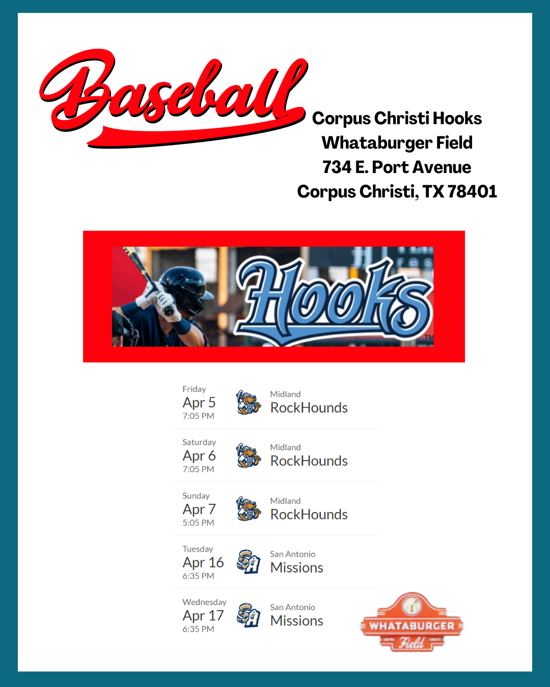 Corpus Christi Hooks Baseball April 2024