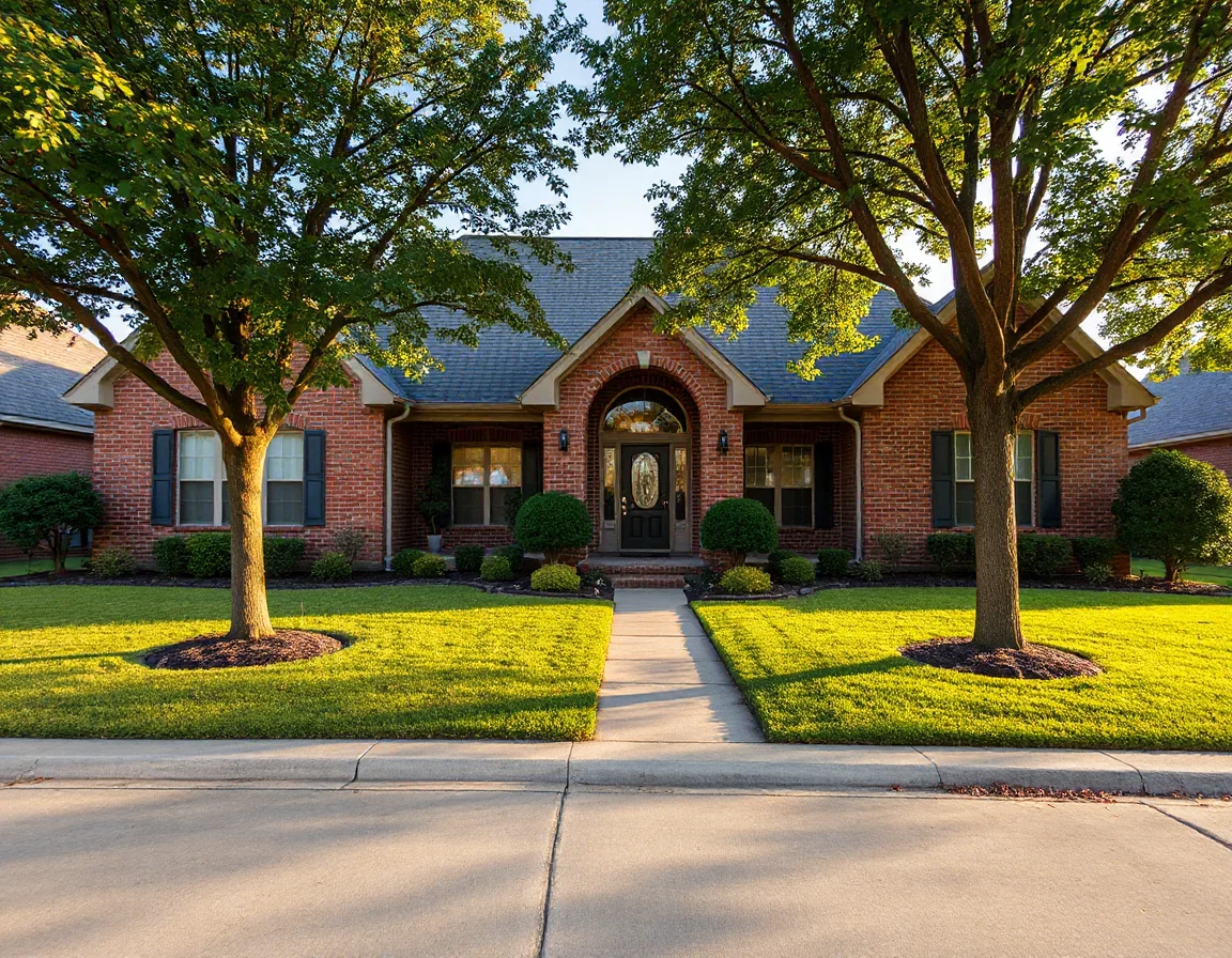 Well-maintained Arkansas home exterior with landscaped front entry