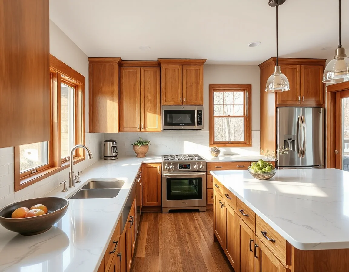 Bright staged kitchen with clear counters and natural light