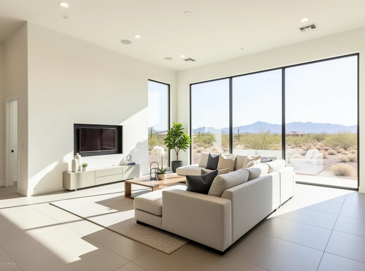 Staged Mesa living room with bright desert light