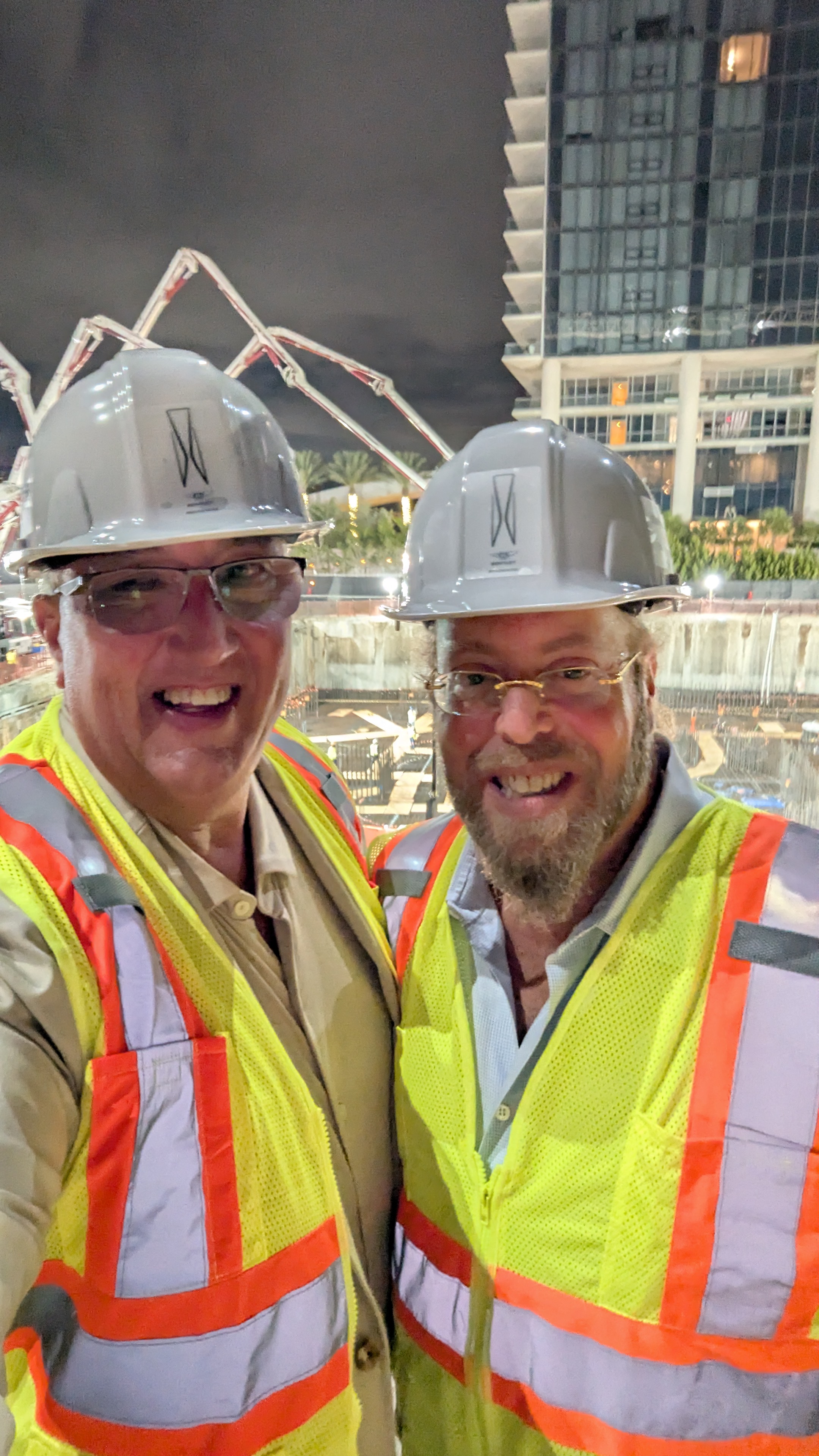 Fernando Pettineroli and Gil Dezer on-site at Bentley Residences Developer Gil Dezer and luxury real estate advisor Fernando Pettineroli wearing hard hats on-site during the construction of Bentley Residences in Sunny Isles Beach.