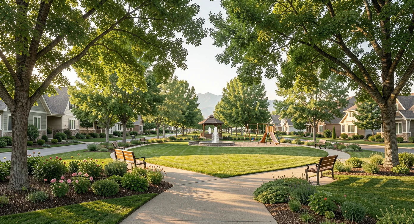 Castle Pines neighborhood streets with pines and upscale homes
