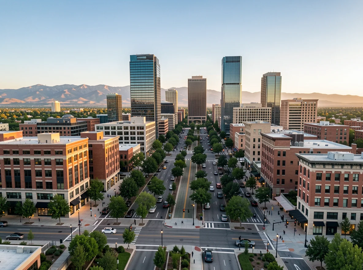 Downtown Denver skyline and urban streetscape