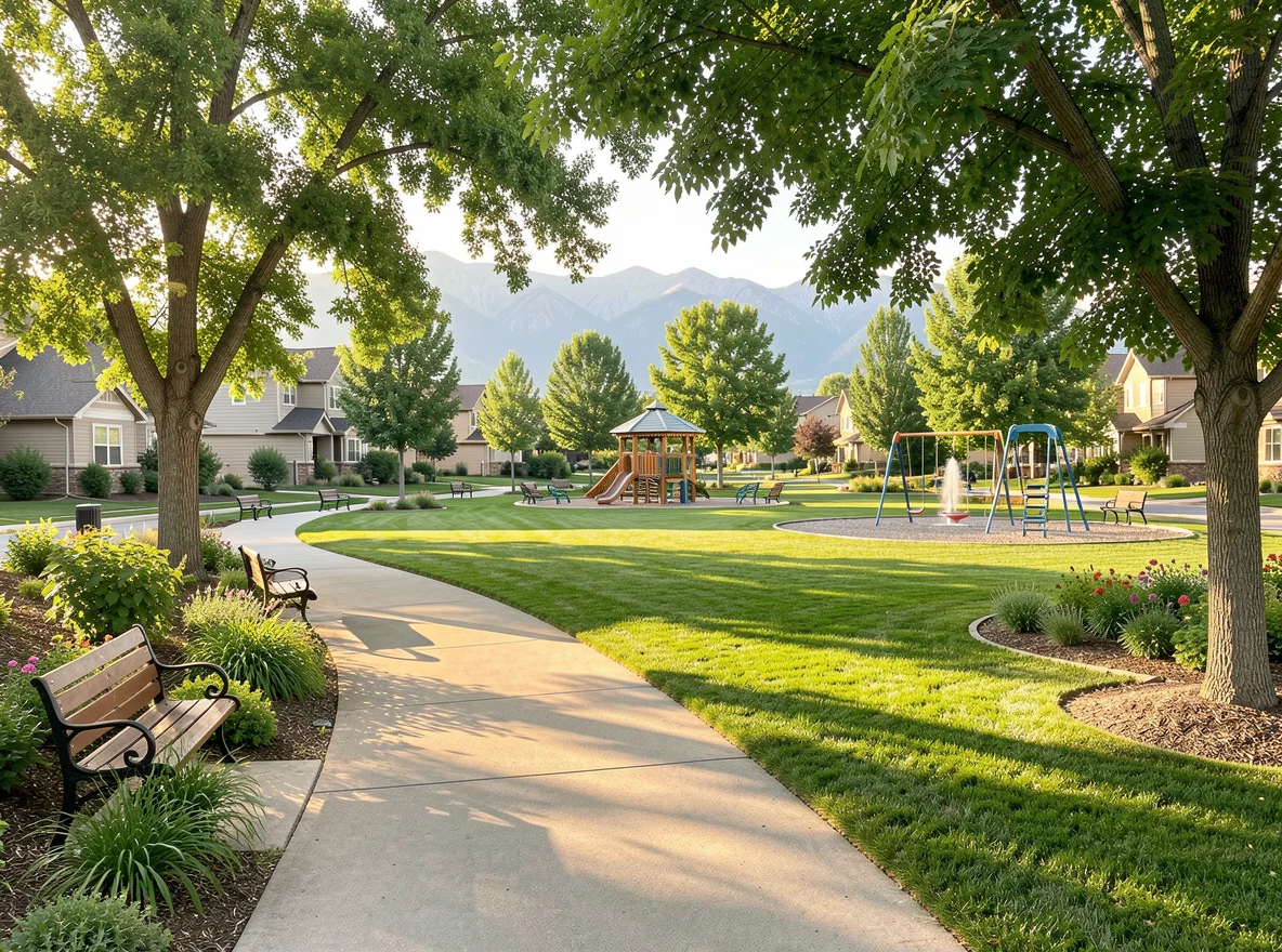 Aurora neighborhood park and suburban streetscape