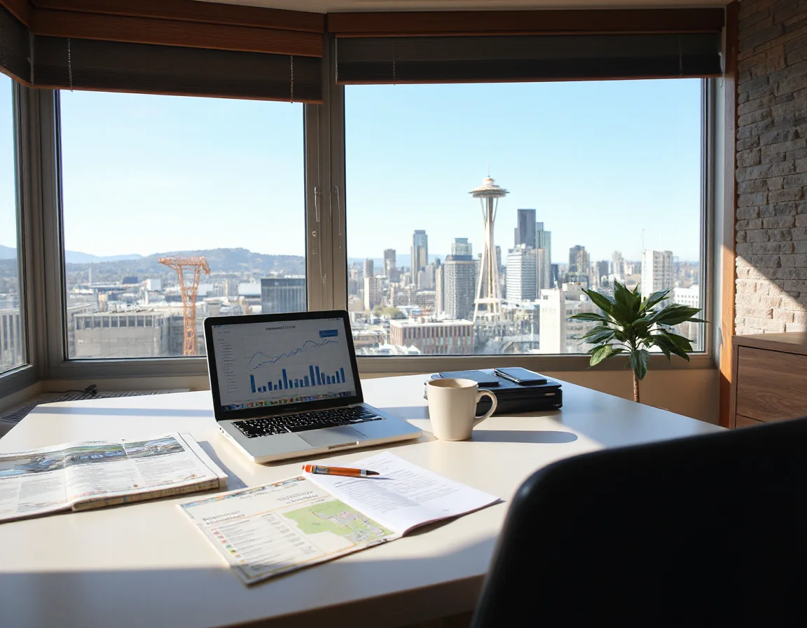Real estate consultation desk with housing market information in Seattle