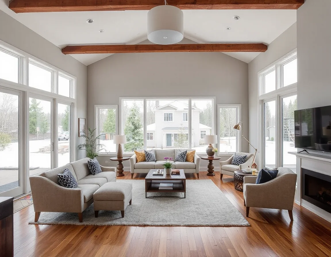 Bright staged living room in a Kirkland home