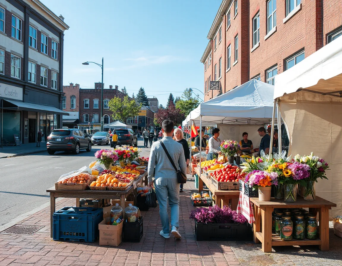 Seasonal farmers market scene in Ballard, Seattle