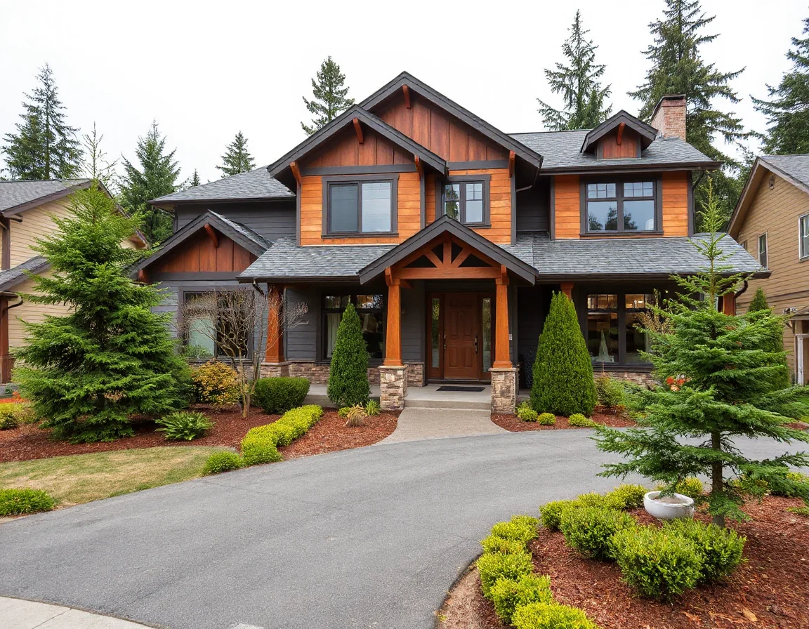 Contemporary Seattle home exterior with Pacific Northwest landscaping