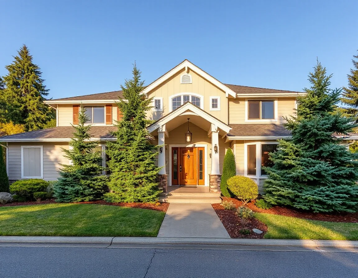 Contemporary Bellevue home with evergreen landscaping