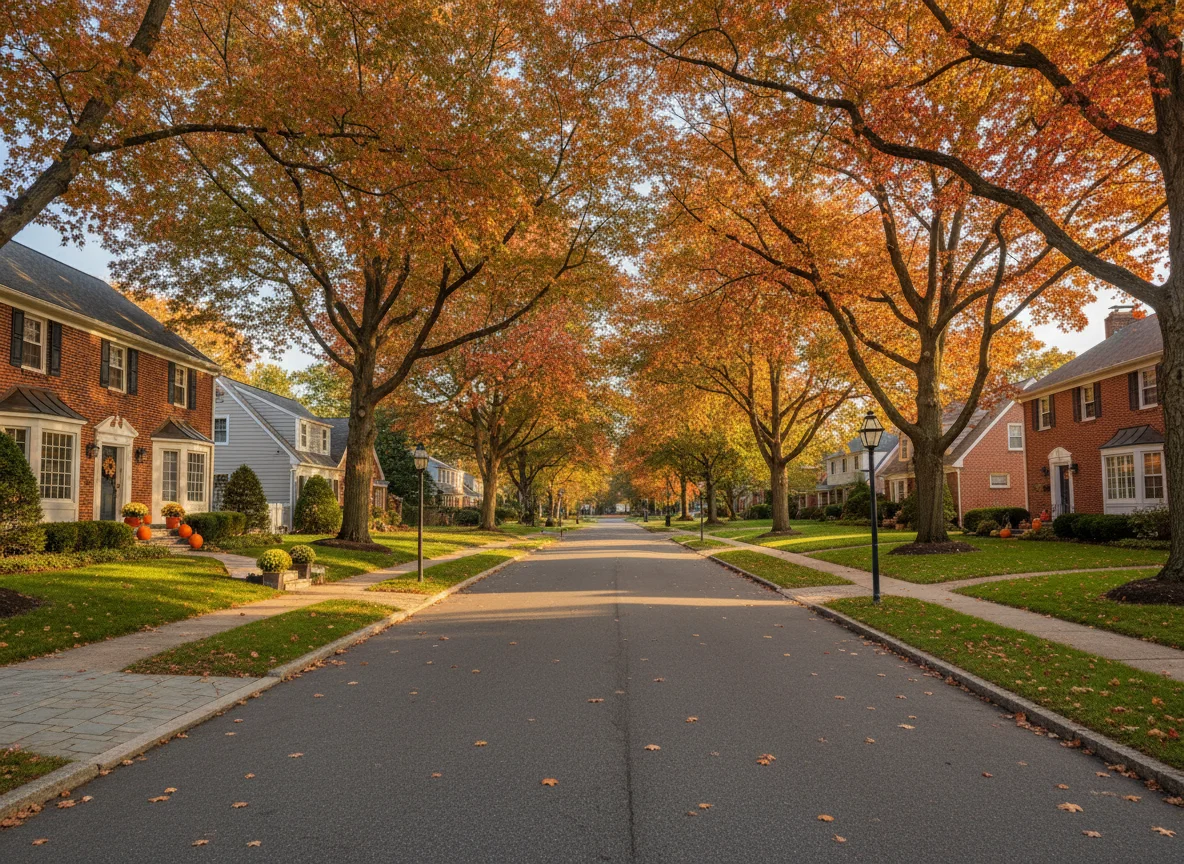 Tree-lined residential street scene in Chatham, NJ