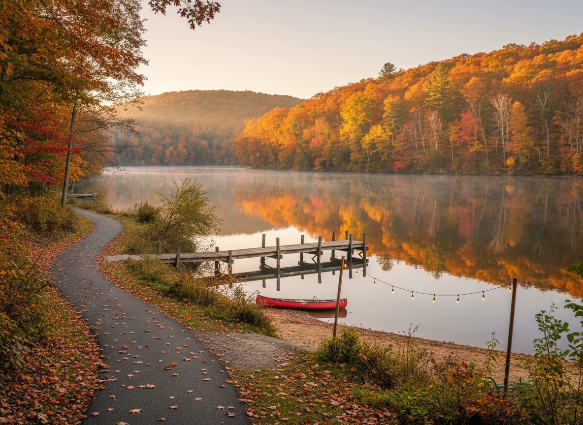 Lakeside park and walking path in Denville, New Jersey