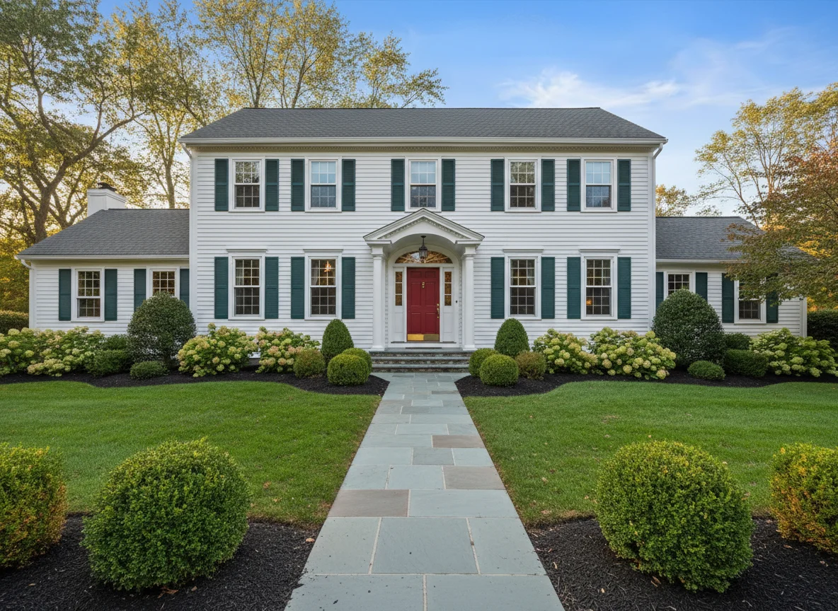 Well-kept New England home exterior with refreshed landscaping