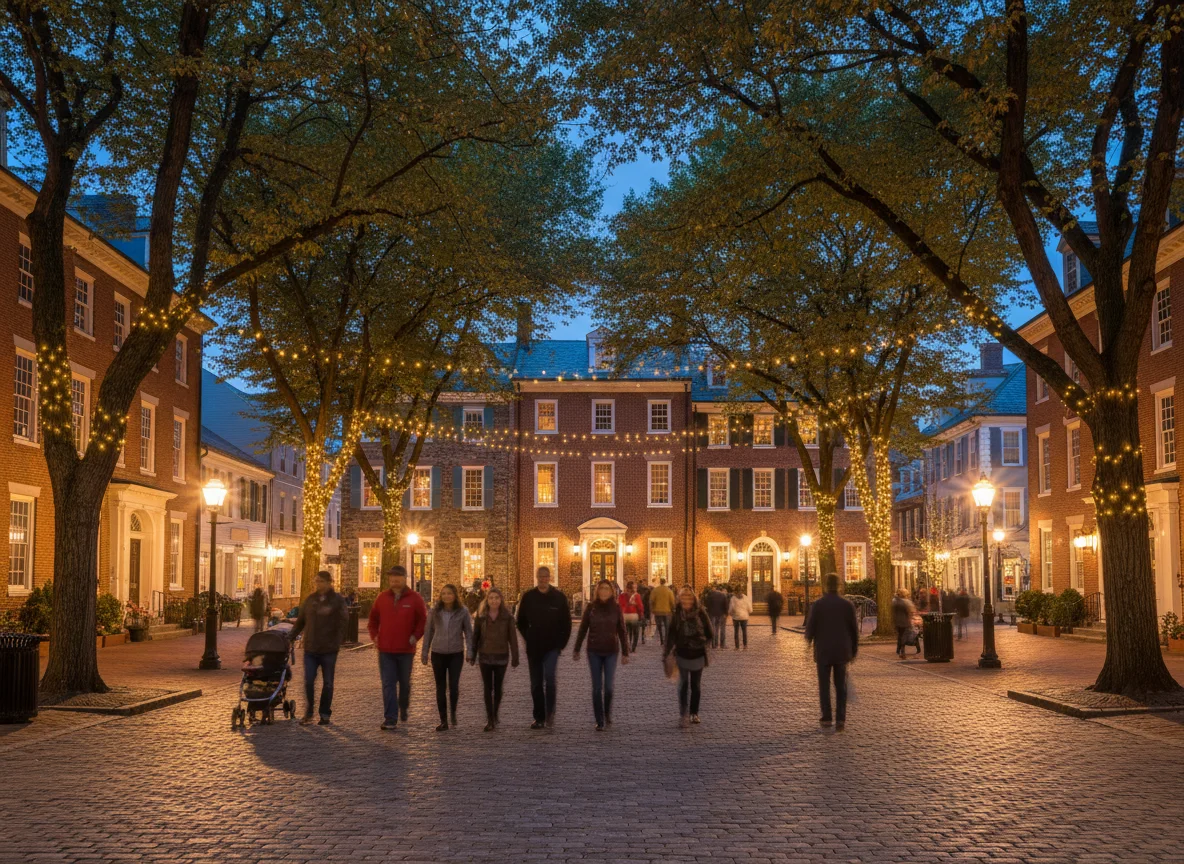 Evening stroll near a village square in Morristown, New Jersey