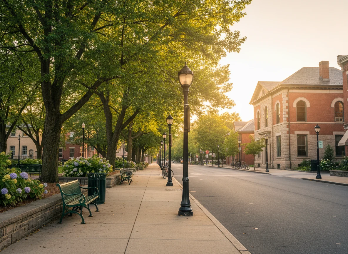 Neighborhood park streetscape in Boonton, NJ