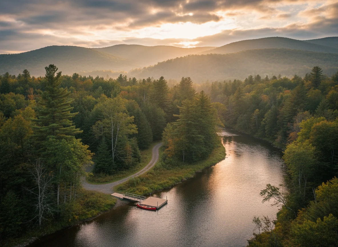 Foothills and river landscape near Morristown, Vermont