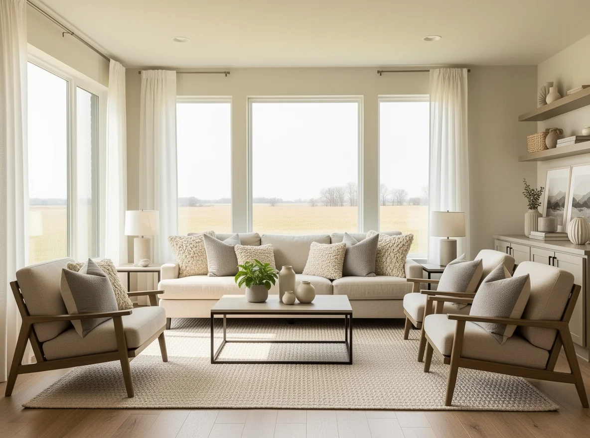 Bright, cozy living room interior in a Lyndon, Kansas home