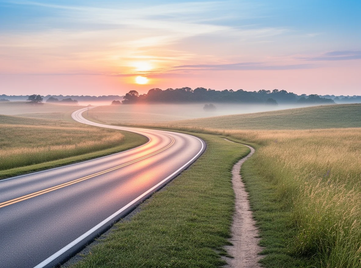 Morning commute road near Ottawa, Kansas