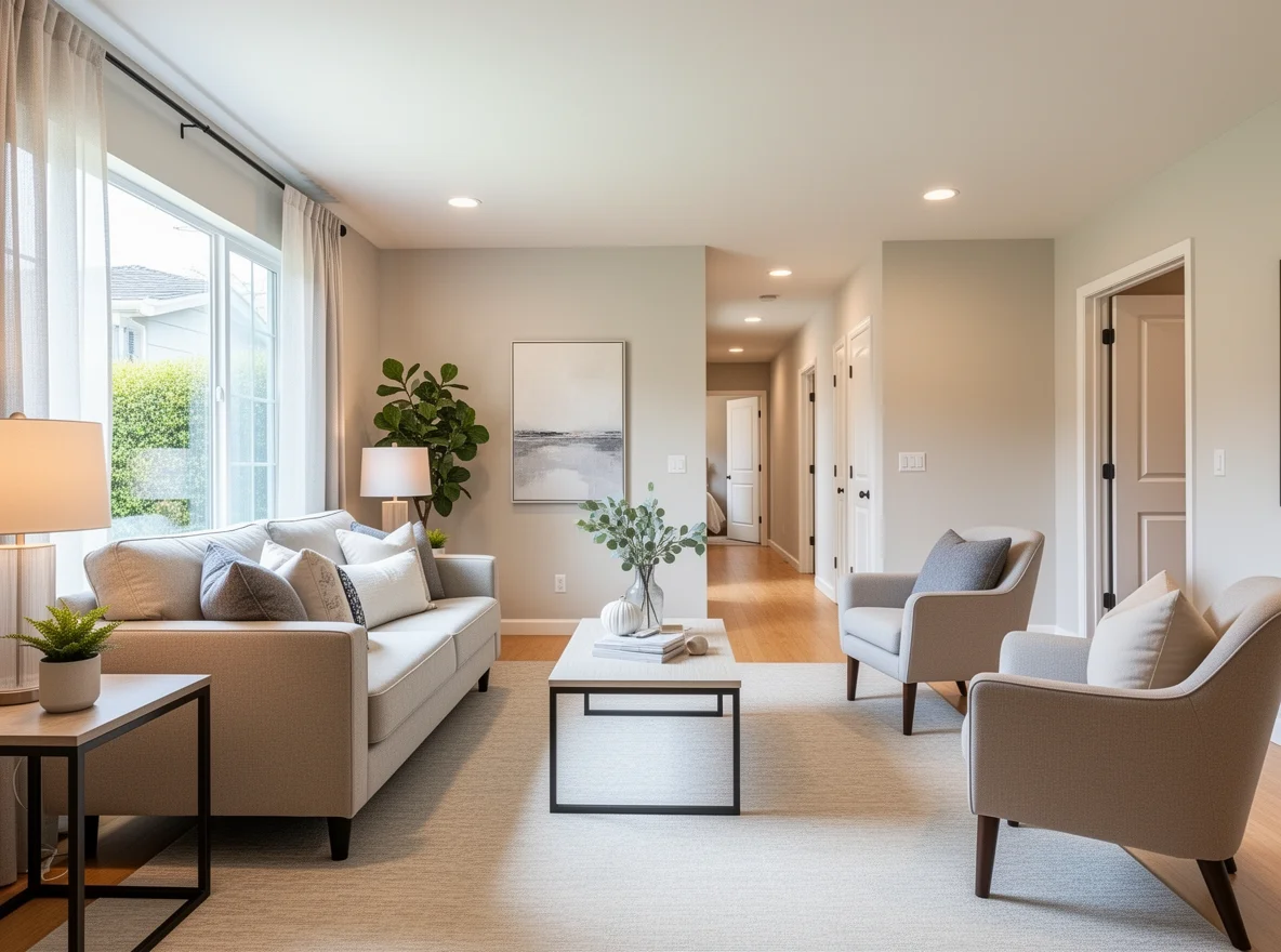 Staged Burlingame home interior with natural light and neutral finishes