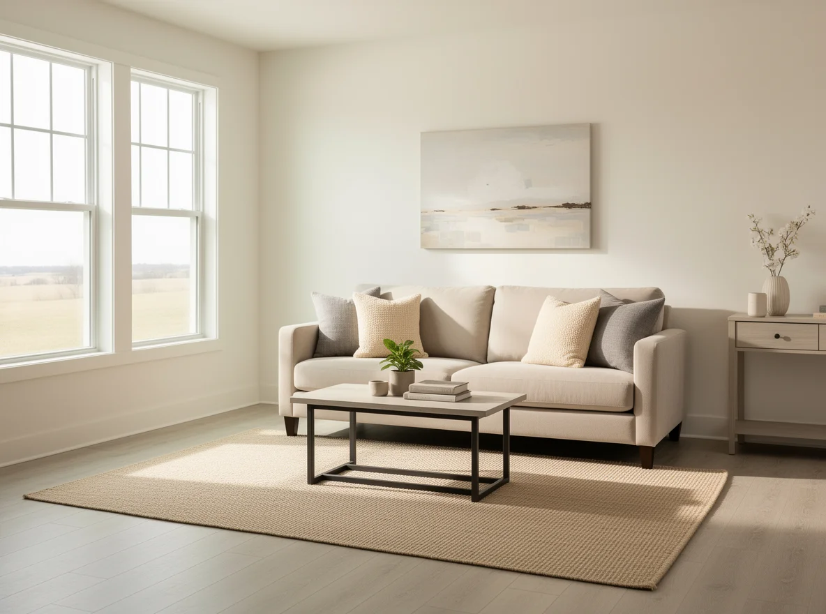 Cozy staged living room interior in Carbondale, Kansas