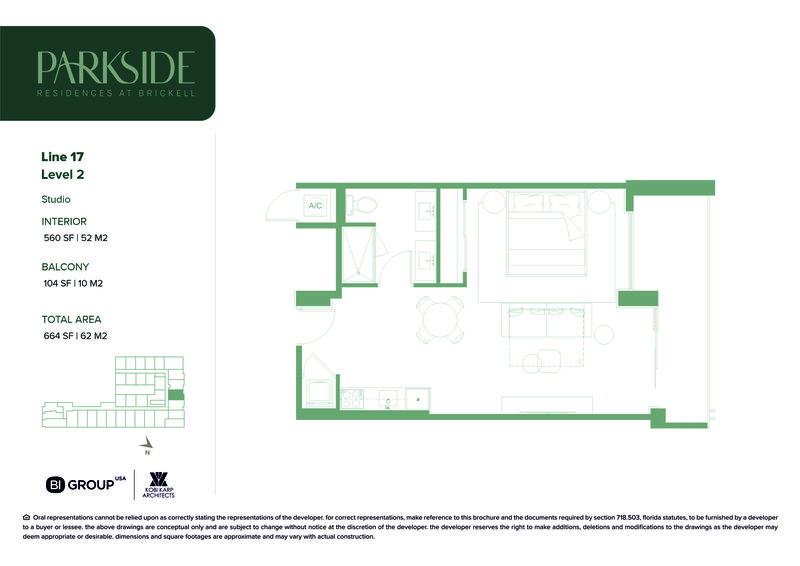 Parkside 17 Line 1 Bedroom Floorplan