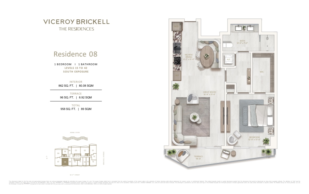 Viceroy Brickell 1 Bedroom Floorplan