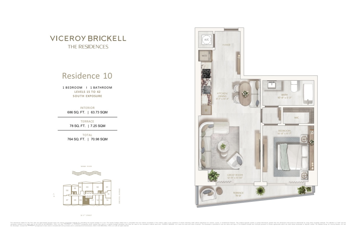 Viceroy Brickell 1 Bedroom Floorplan