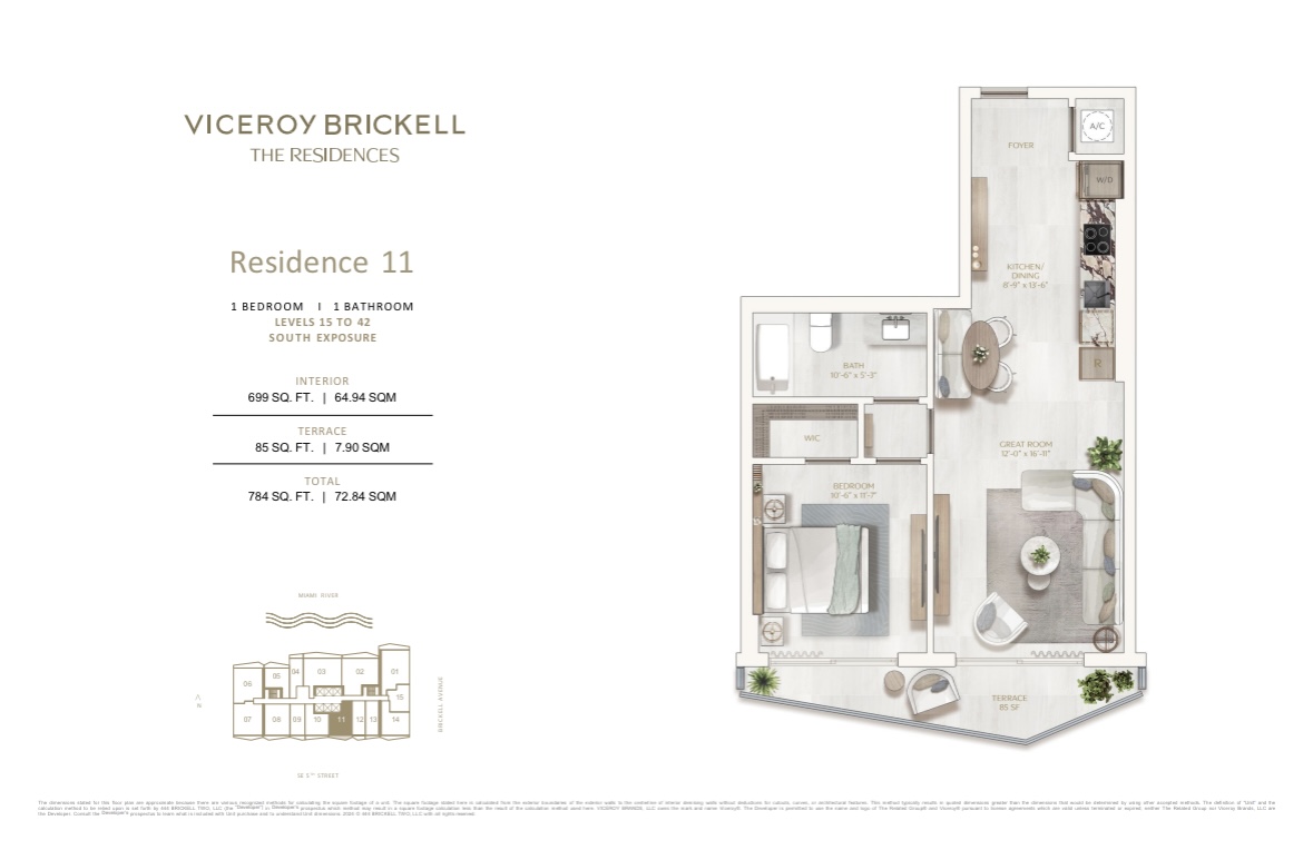 Viceroy Brickell 1 Bedroom Floorplan