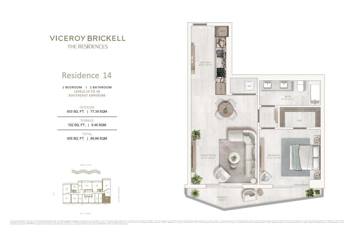 Viceroy Brickell 1 Bedroom Floorplan