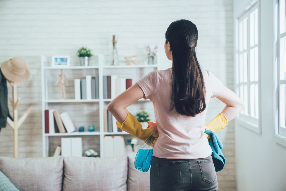 a girl cleaning the house