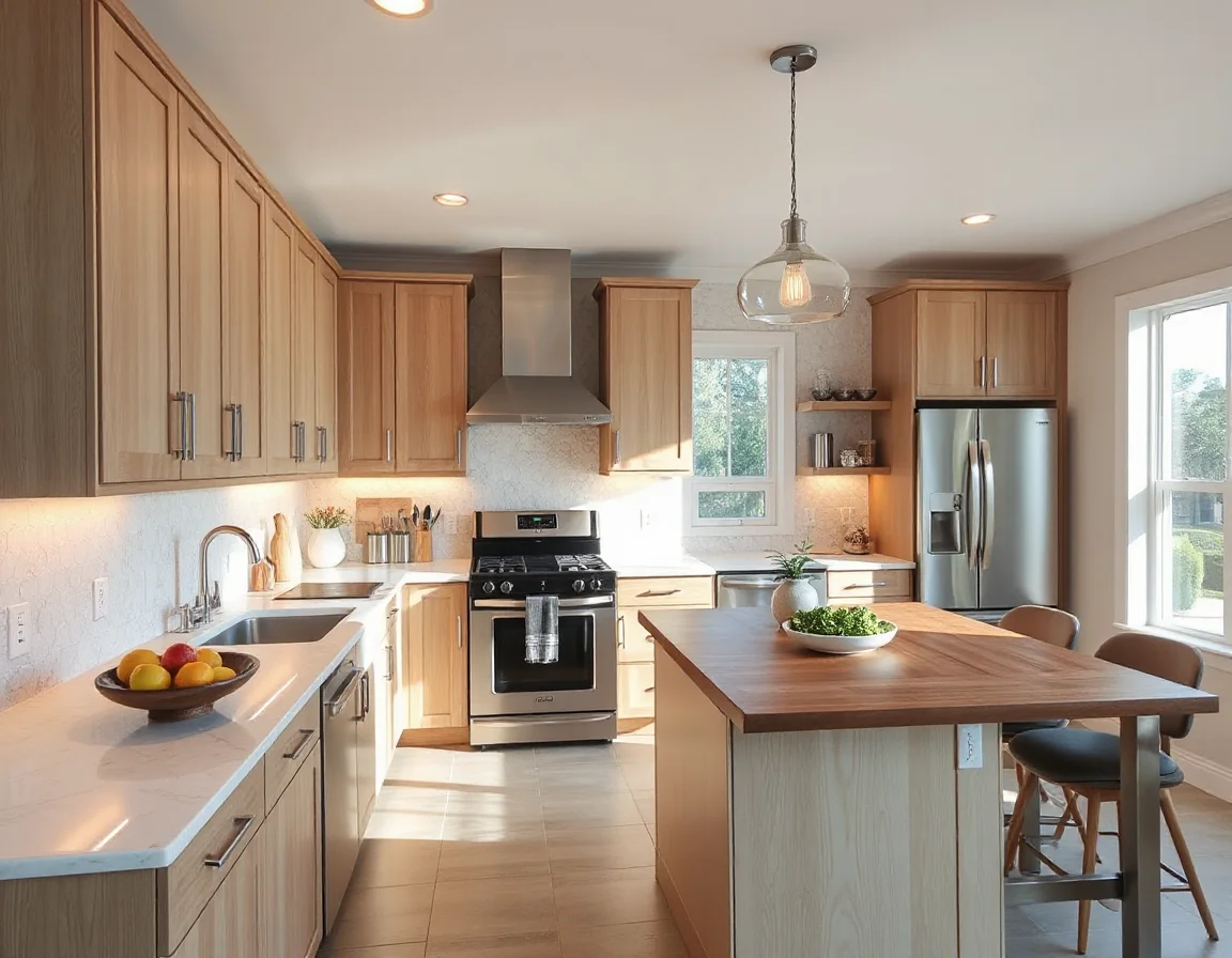 Contemporary updated kitchen with quartz counters and functional island
