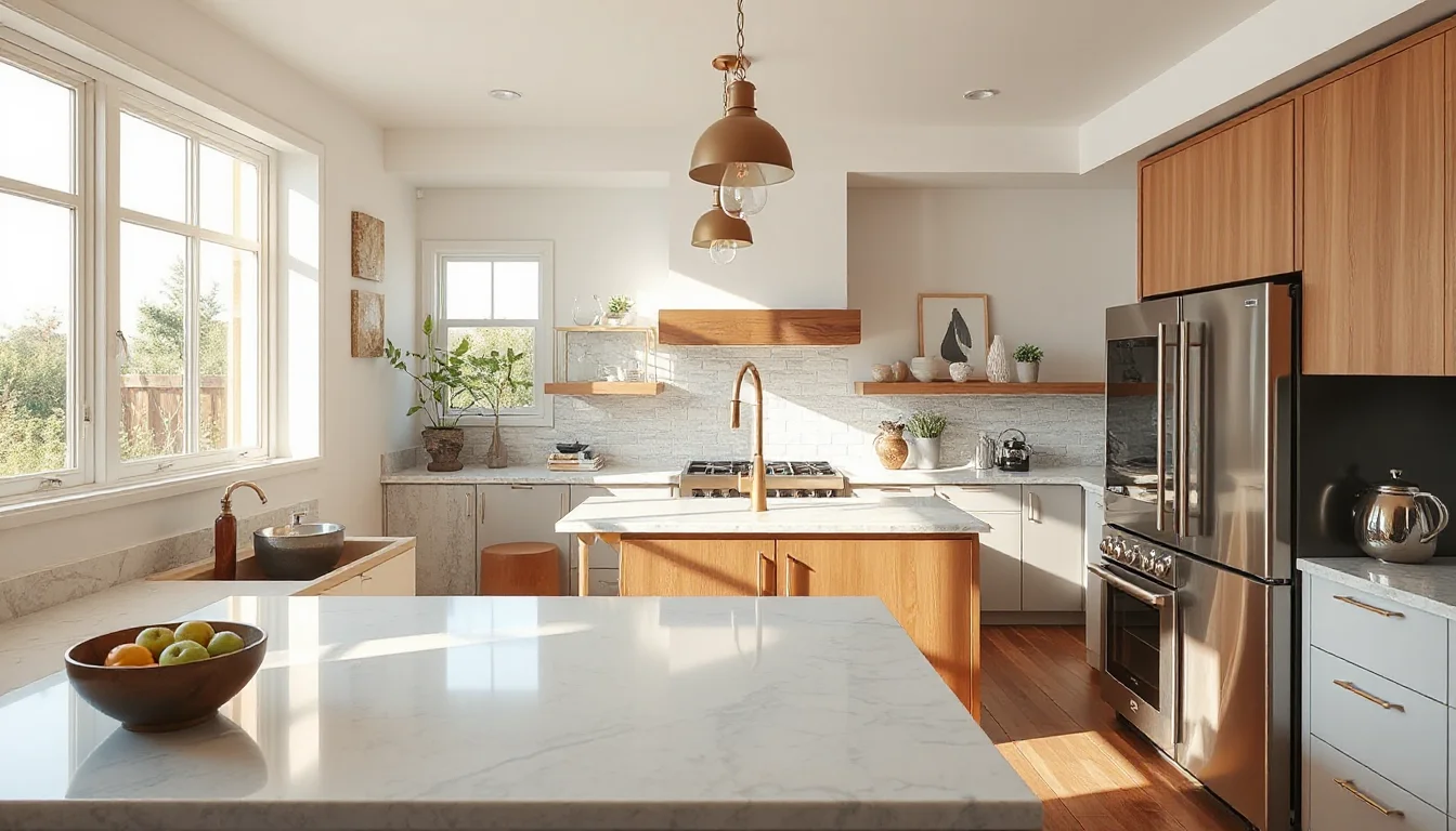 Bright open kitchen and dining area with neutral finishes