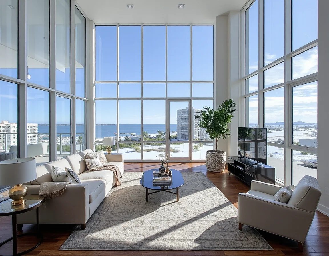 Bright modern Miami Beach condominium living room