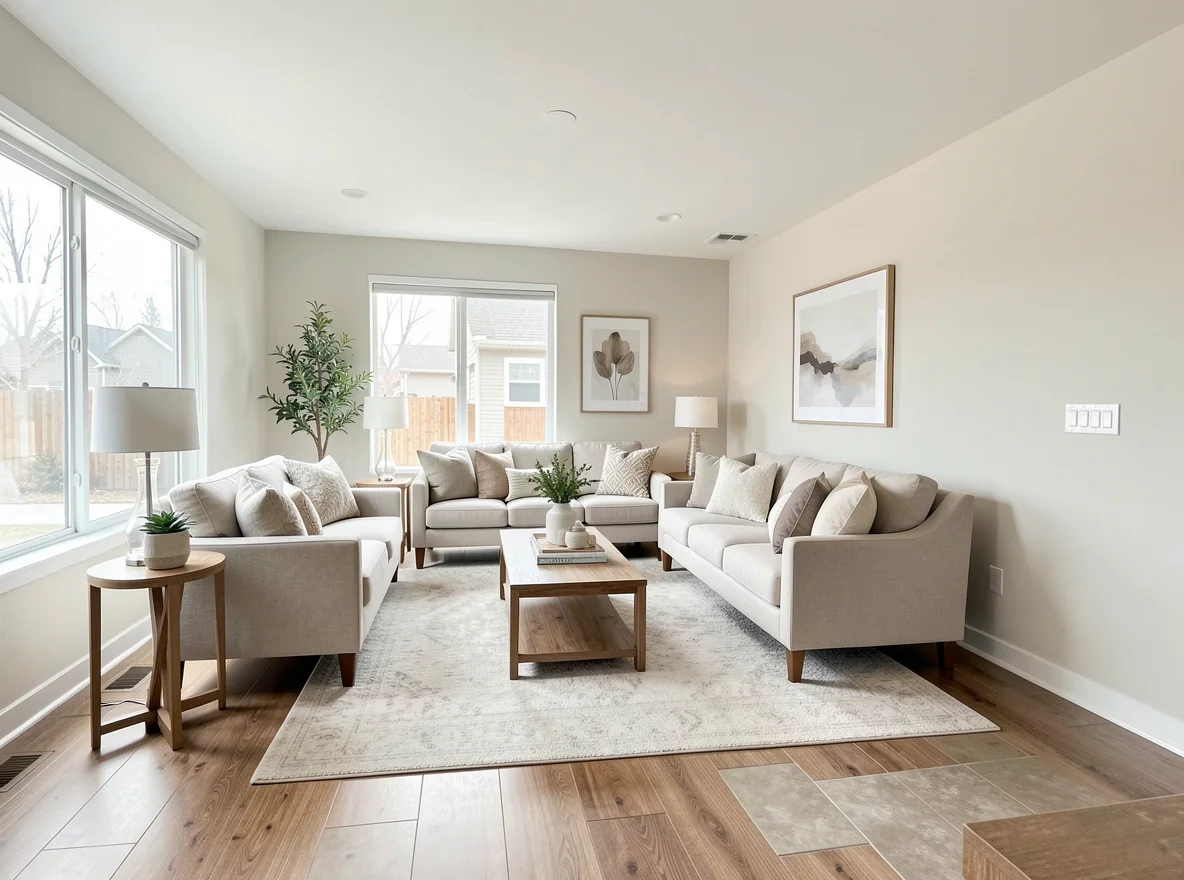 Bright staged living room in a Utah home